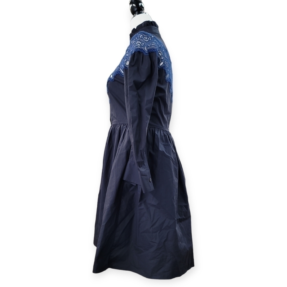 Sandro  Laura Guipure Lace-Trimmed Cotton-Poplin Mini Dress - Midnight B… - Picture 5 of 15